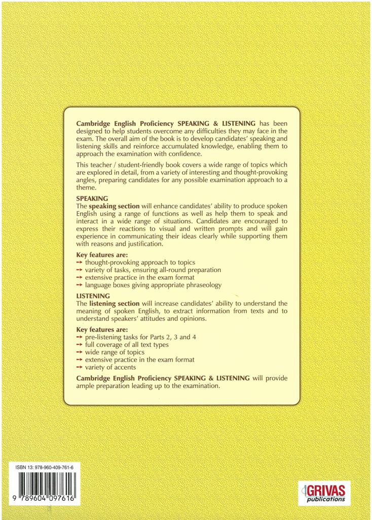 CAMBRIDGE PROFICIENCY (CPE) SPEAKING & LISTENING